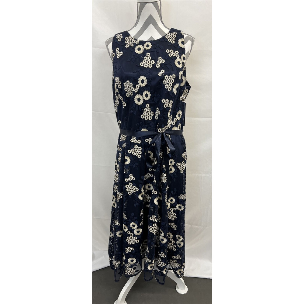NWT Tahari Womens Arthur S Levine Navy & Gold Floral Dress size 16 FS Charity